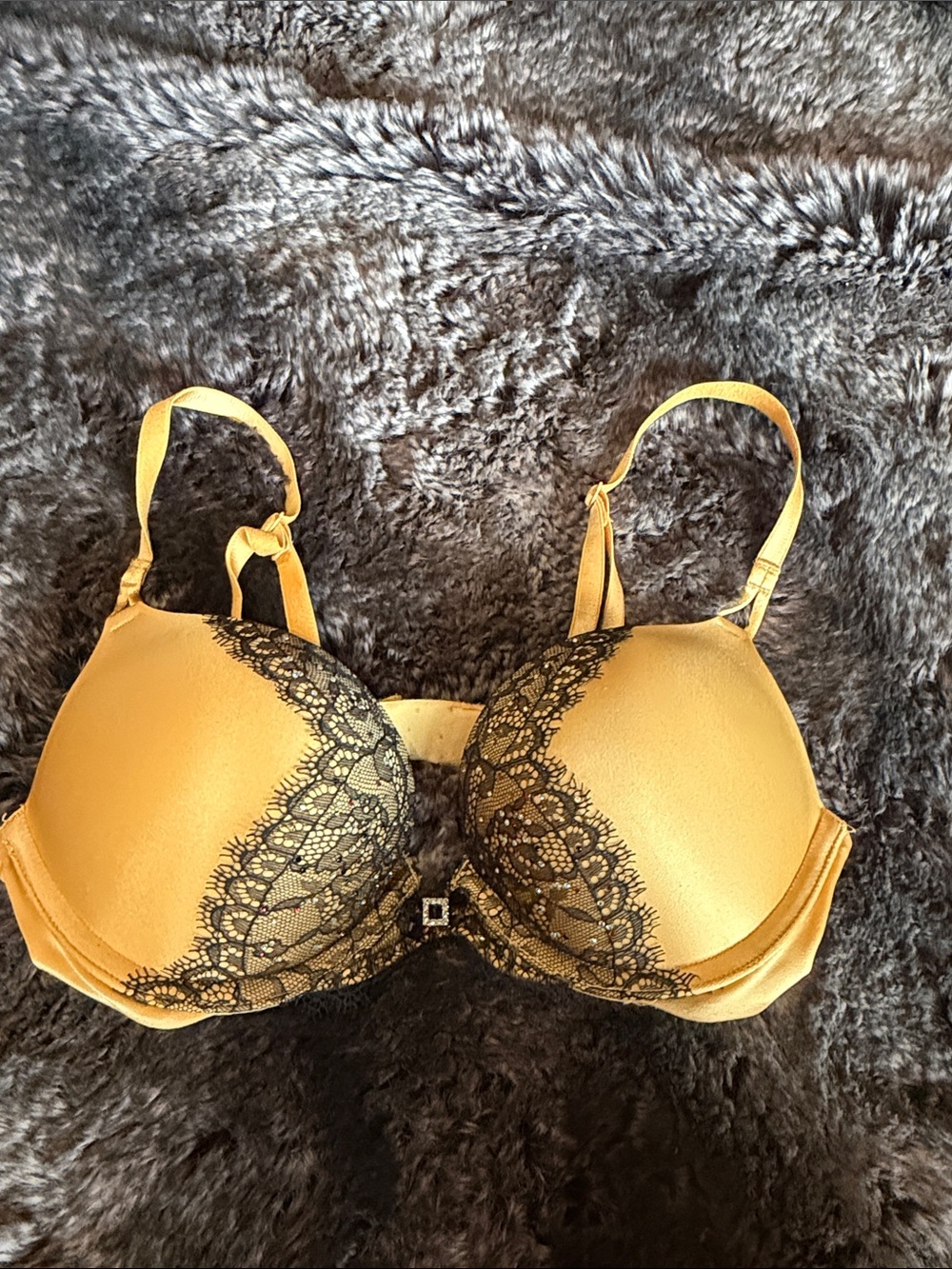 Victoria's Secret Gold Push-Up Bra with Black Lace Trim